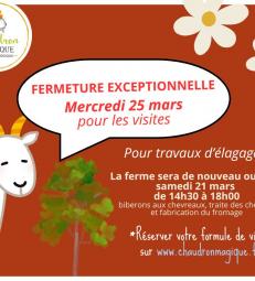Fermeture exceptionnelle mercredi 25 mars