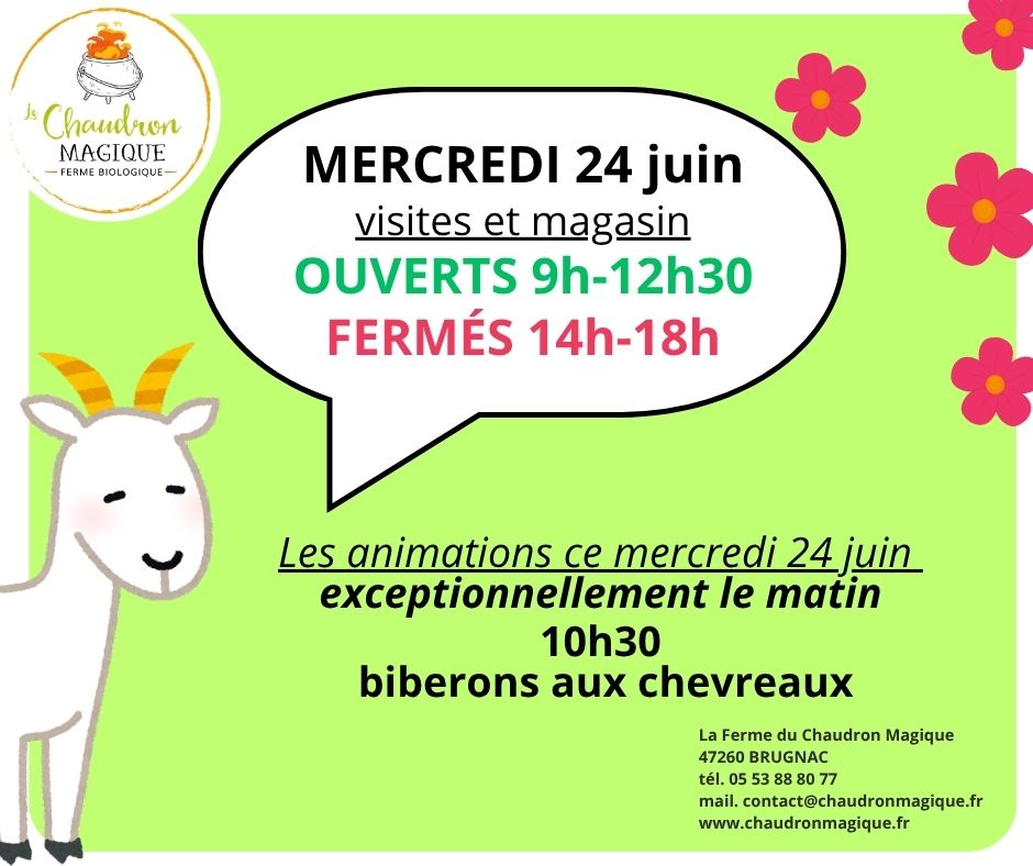 illustration Mercredi 24 juin : ouverture le matin !